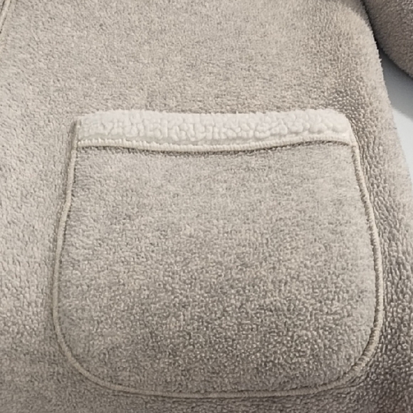 Cozy Cream & Tan Teddy Fleece Jacket Pockets Double Zip - Picture 10 of 16